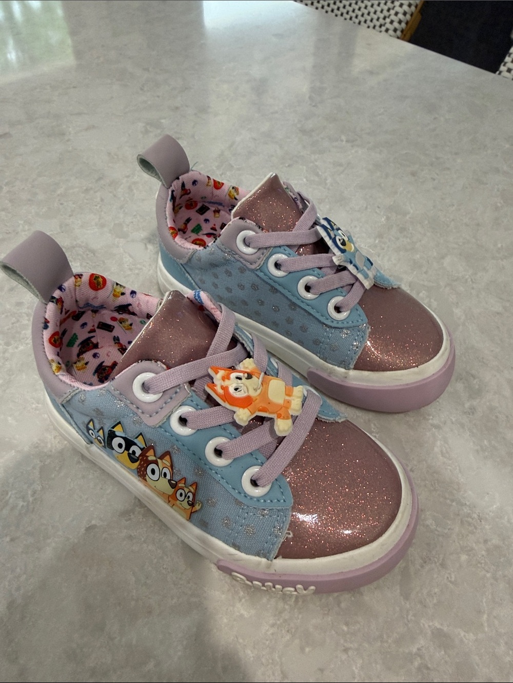 Kids Glitter Pink & Light Bluey Character Sneakers